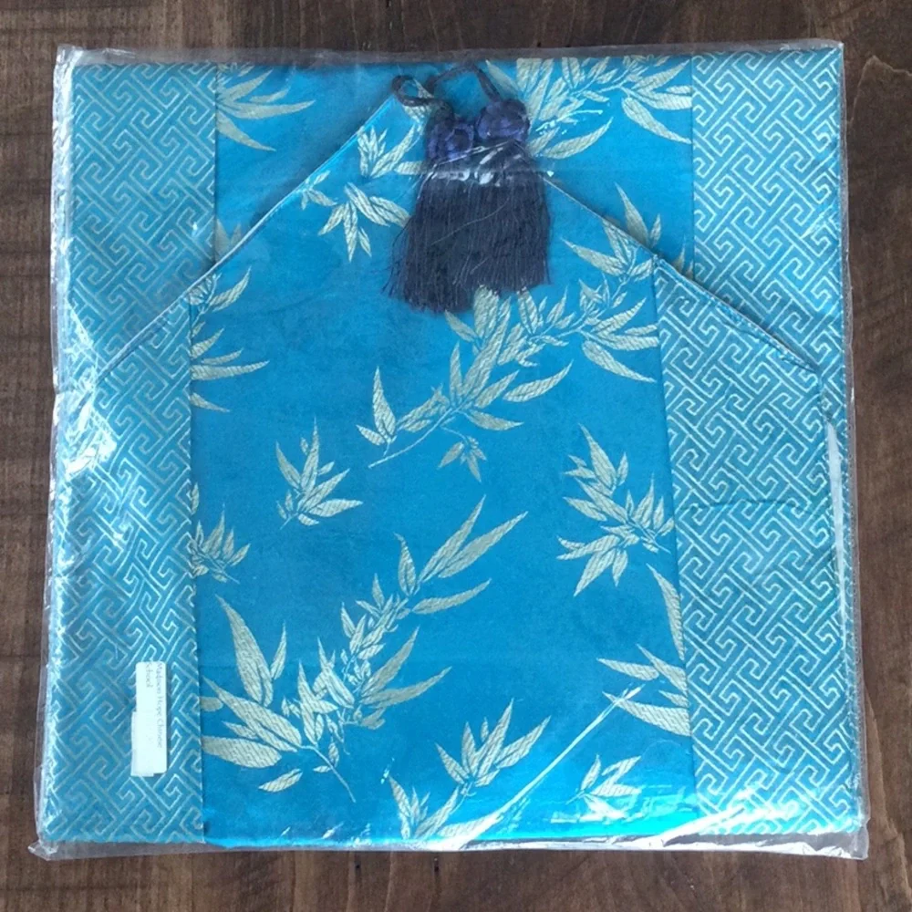 NEW Table Runner Aqua Blue with gold shimmery designs.